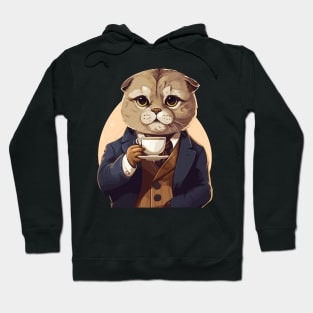 Scottish Fold Cat Drinking Coffee Hoodie